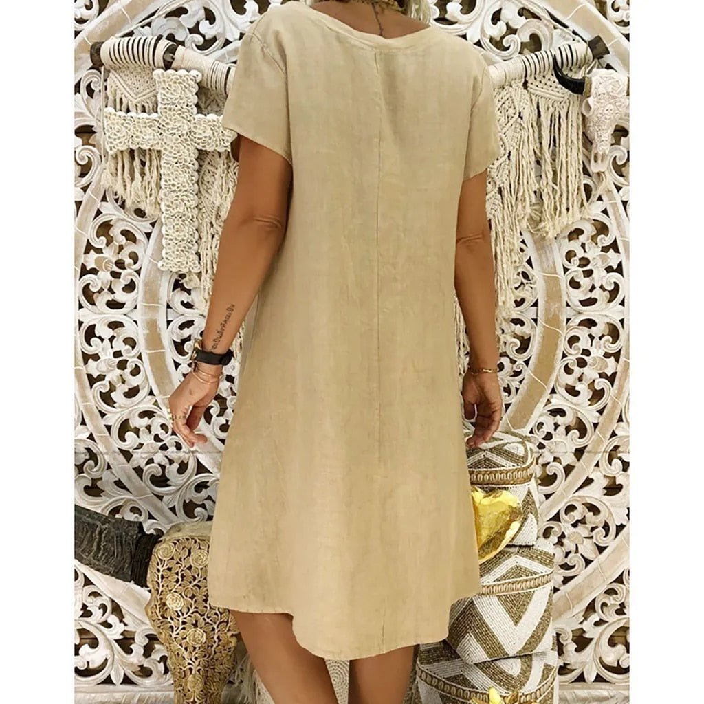 Zarela | V-Neck Linen A-Line Mini Dress