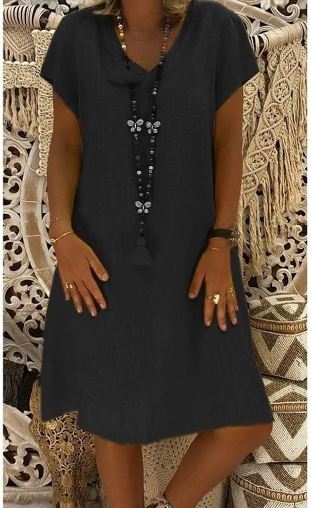 Zarela | V-Neck Linen A-Line Mini Dress