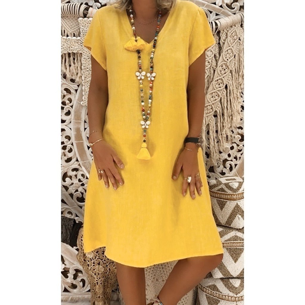 Zarela | V-Neck Linen A-Line Mini Dress
