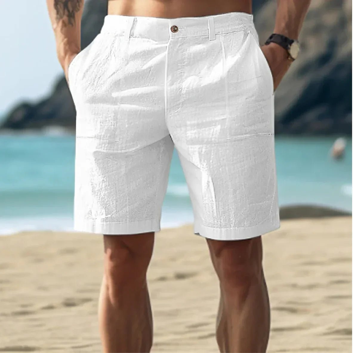 Leandro | Linen Flat Front Tailored Shorts