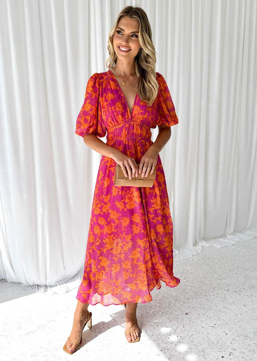 Isla | Floral V Neck Wedding Guest Maxi Dress