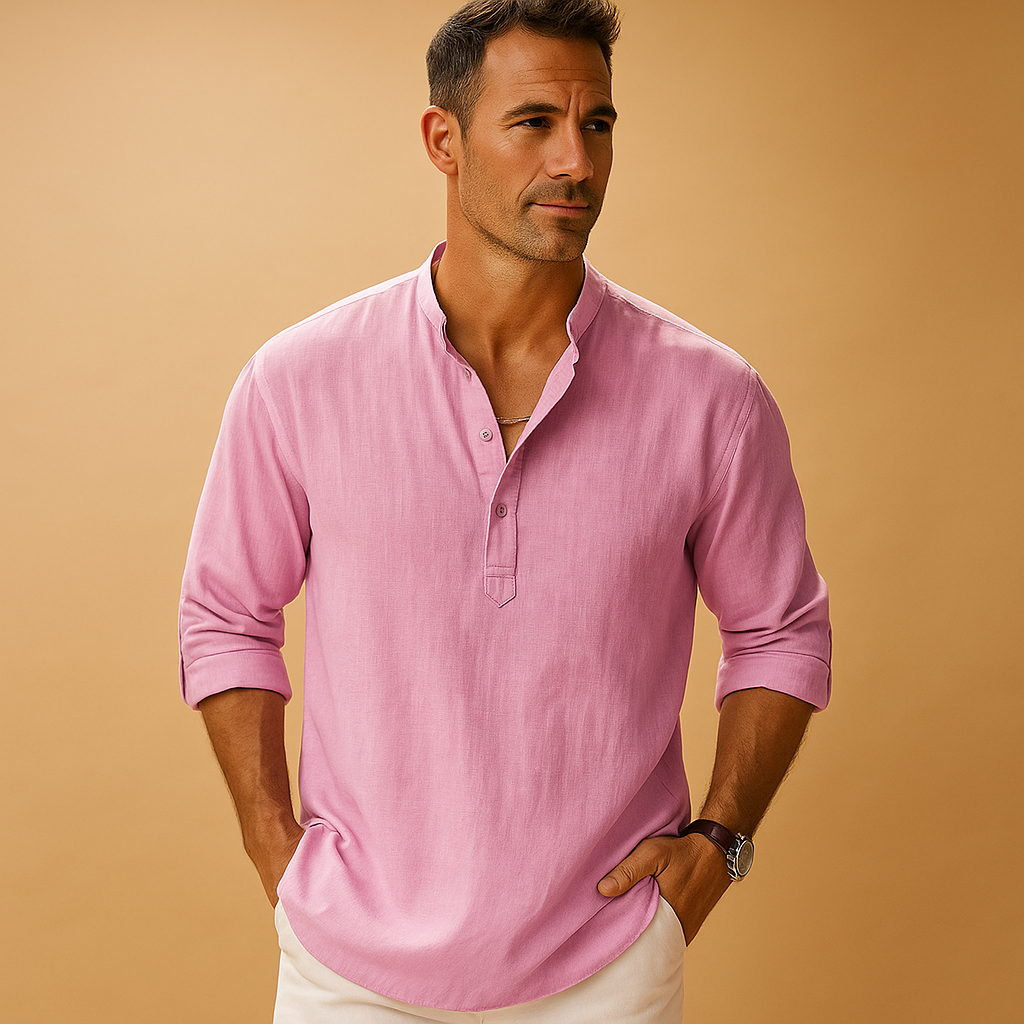 Caleb | Men's Long Sleeve Linen Henley Shirt