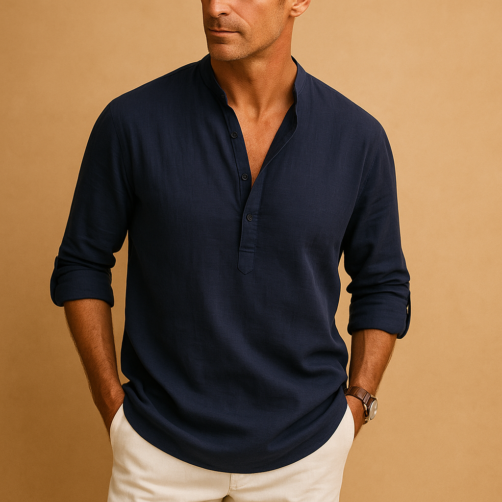 Caleb | Men's Long Sleeve Linen Henley Shirt