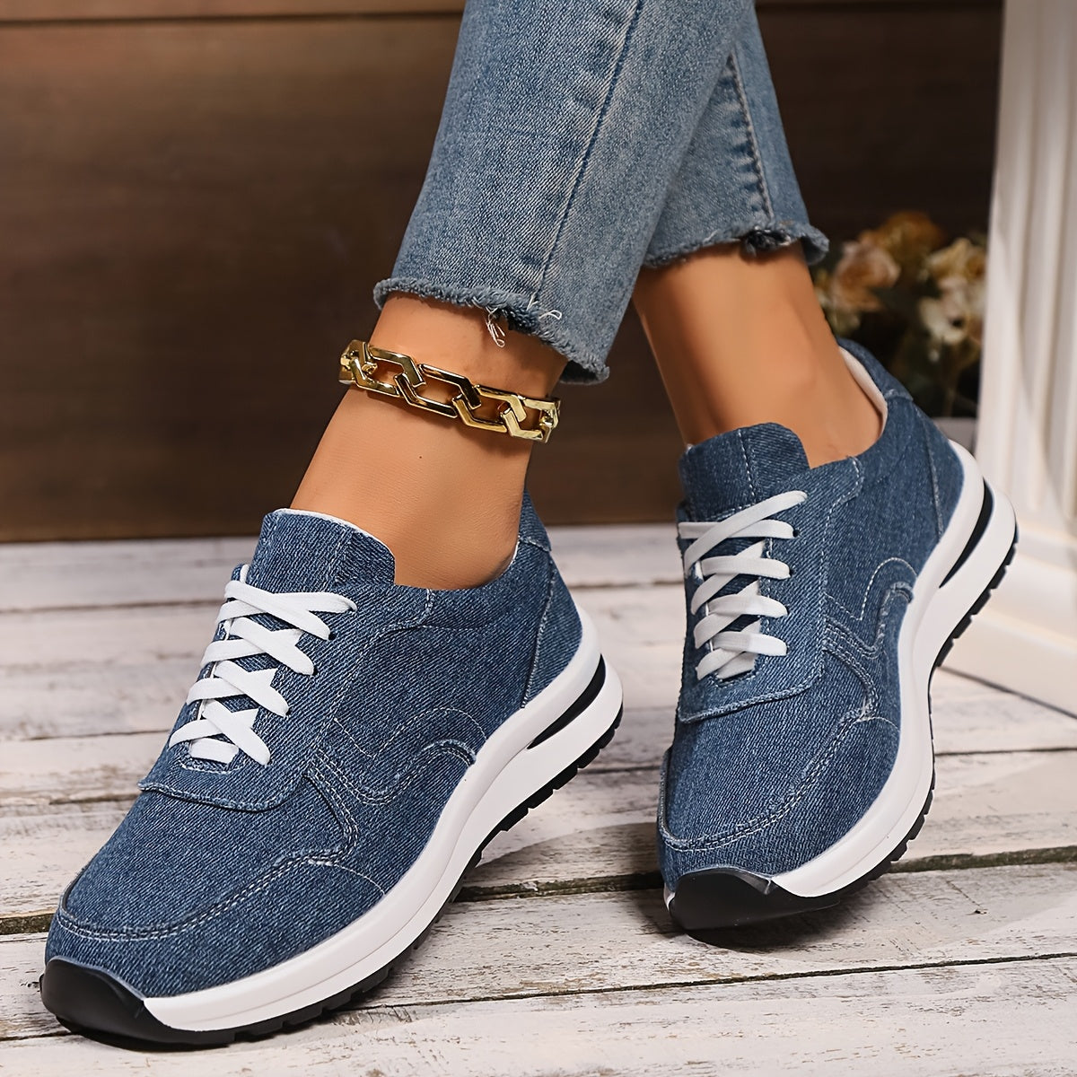 Harper | Denim Lace-Up Platform Sneakers