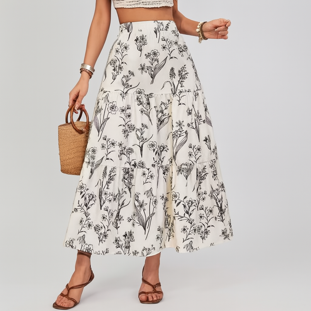 Elowen | Floral High Waisted Midi Skirt