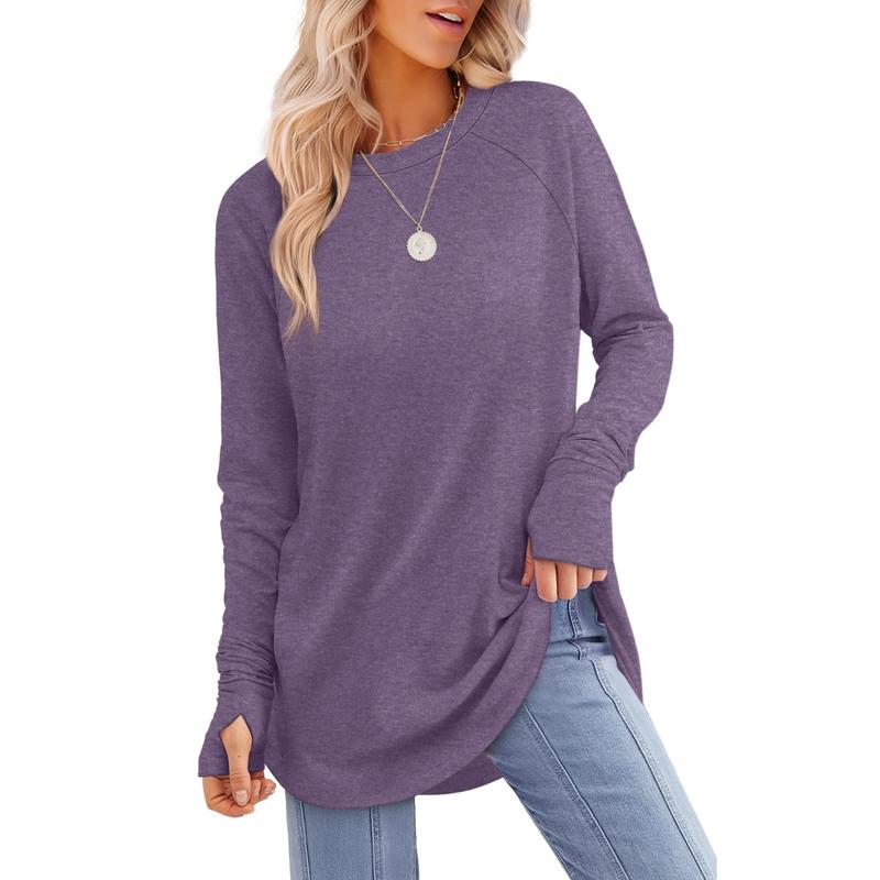 ZARITA™ - Cozy Long Sleeve Tunic Shirt with Thumb Hole