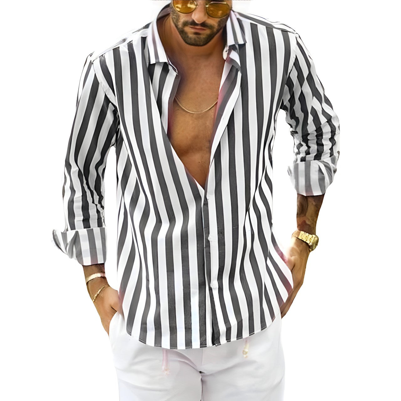 Wyatt | Men's Long Sleeve Striped Cotton Button Up Shirt