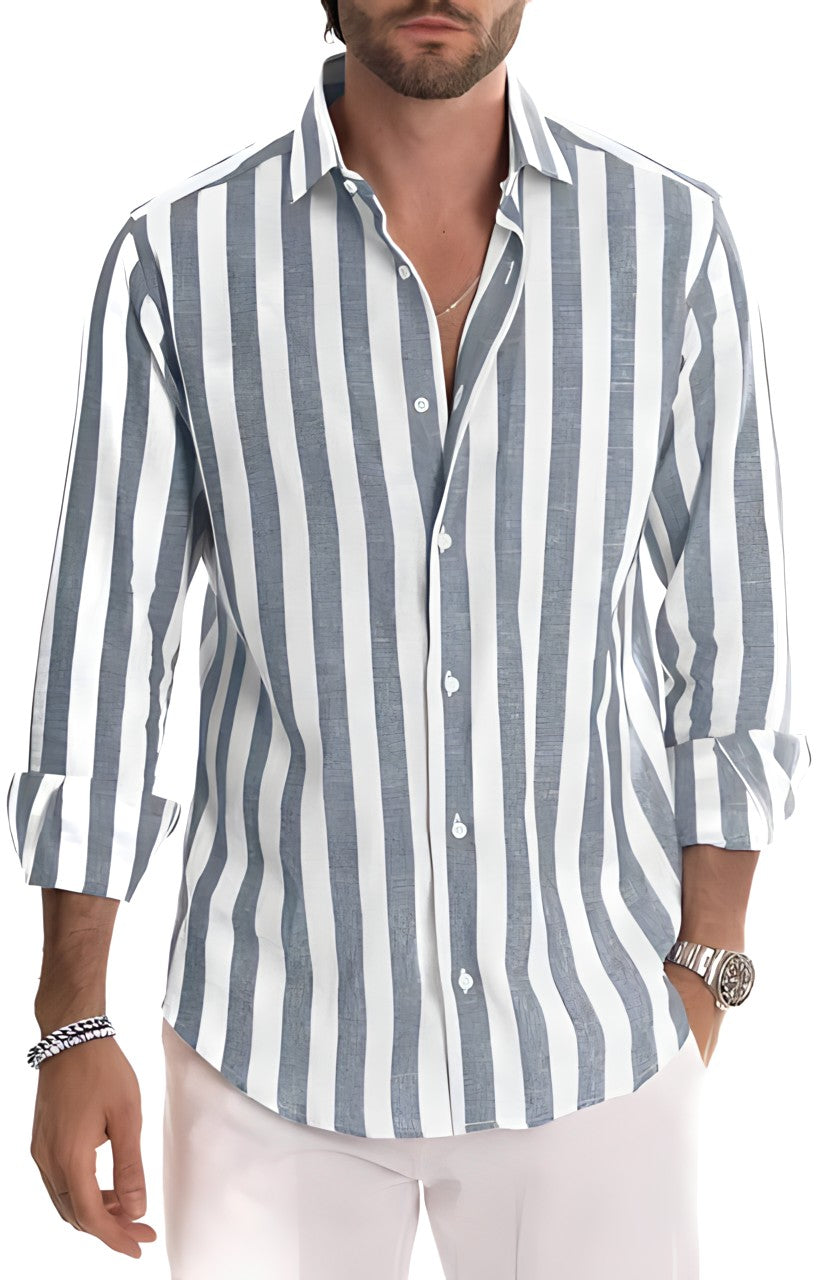 Wyatt | Men's Long Sleeve Striped Cotton Button Up Shirt
