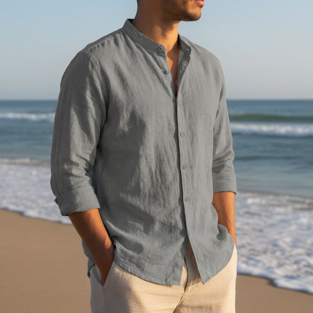 Vieno | Long Sleeve Linen Henley Shirt