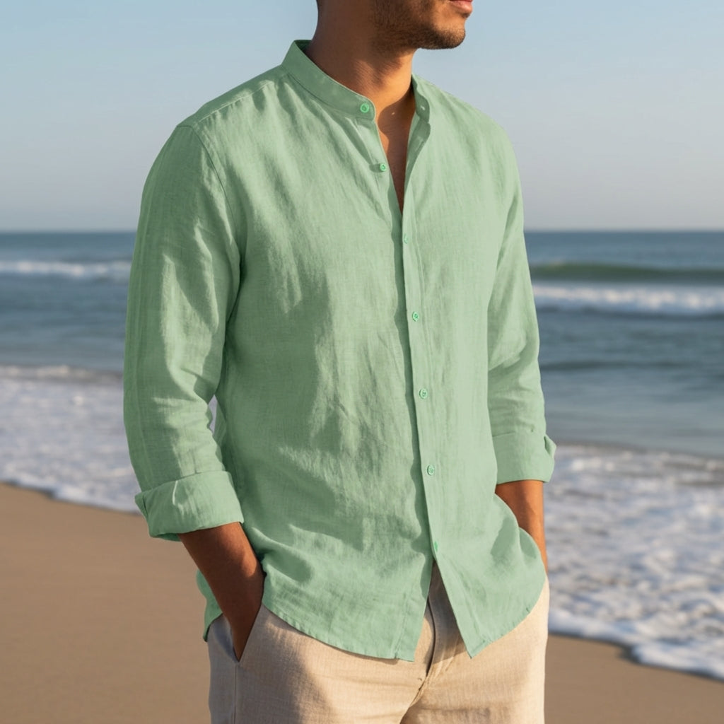 Vieno | Long Sleeve Linen Henley Shirt