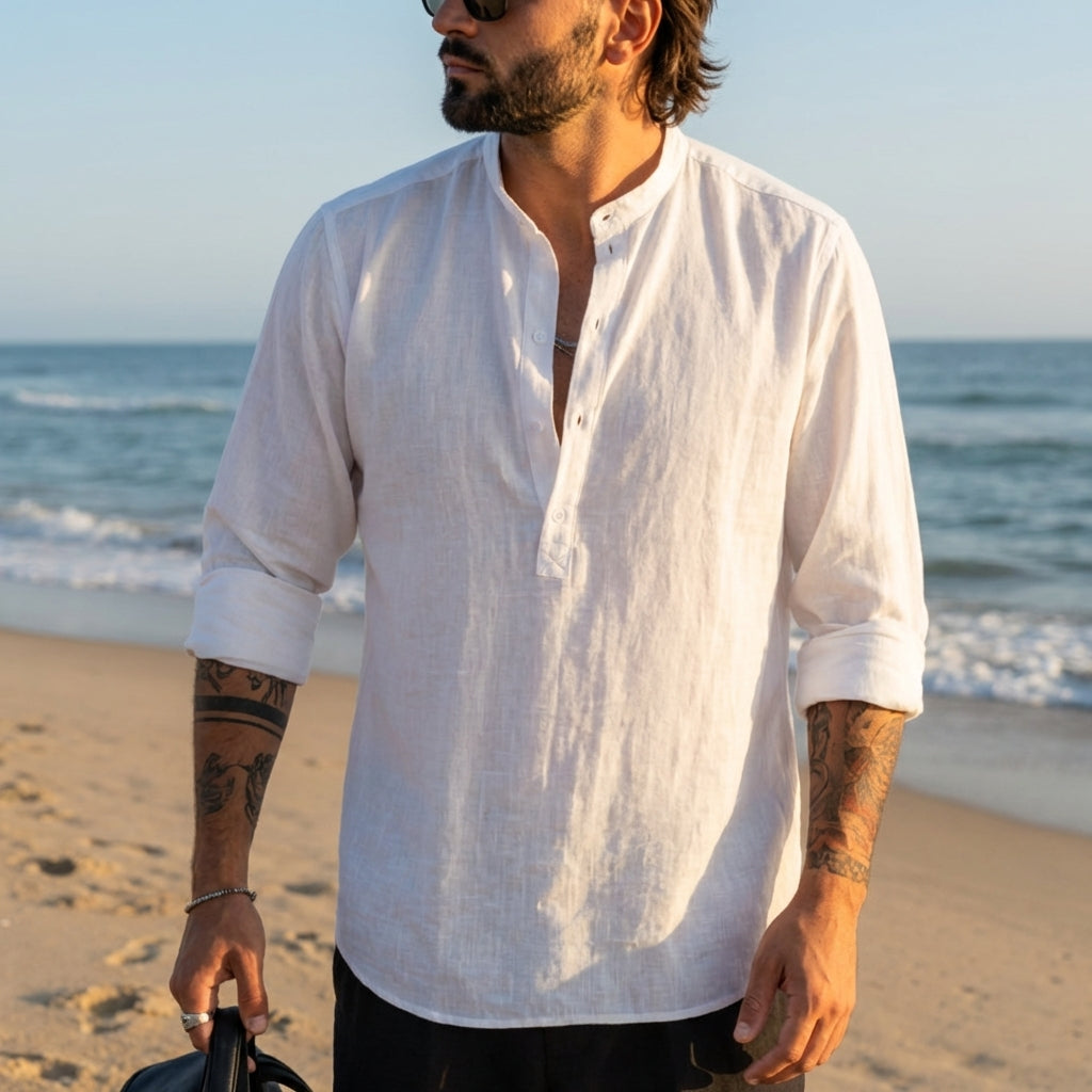 Vieno | Long Sleeve Linen Henley Shirt