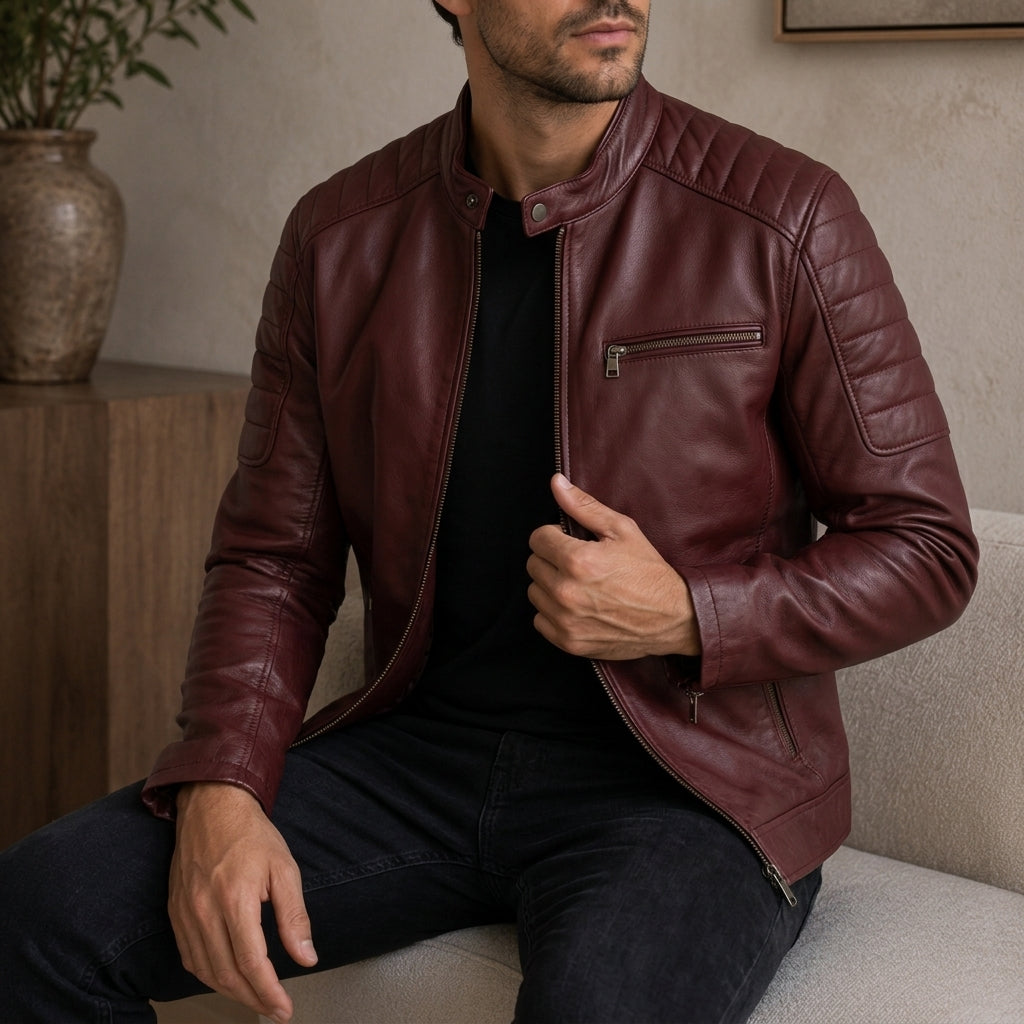 Marco | Men's Vintage Leather Jacket with Stand Collar
