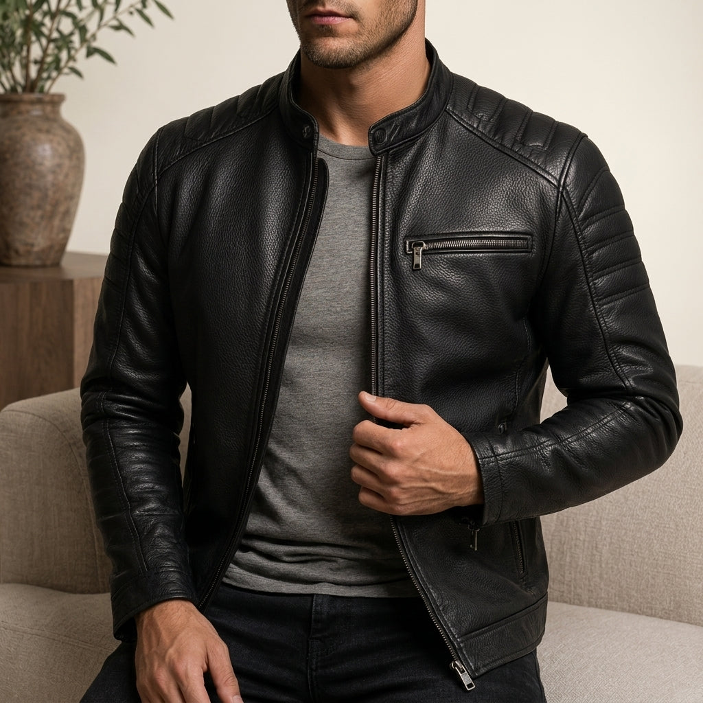 Marco | Men's Vintage Leather Jacket with Stand Collar