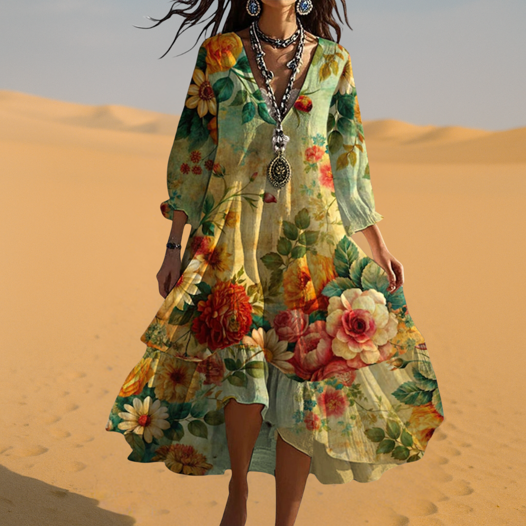 Samantha | Women Vintage Boho V-Neck Summer Dress