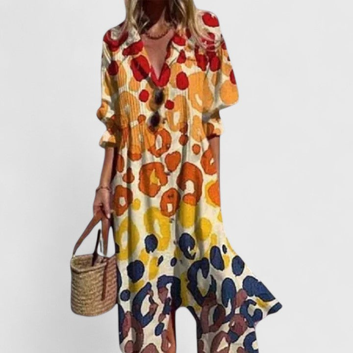 Marina | Leaf Print Button Front Maxi Dress