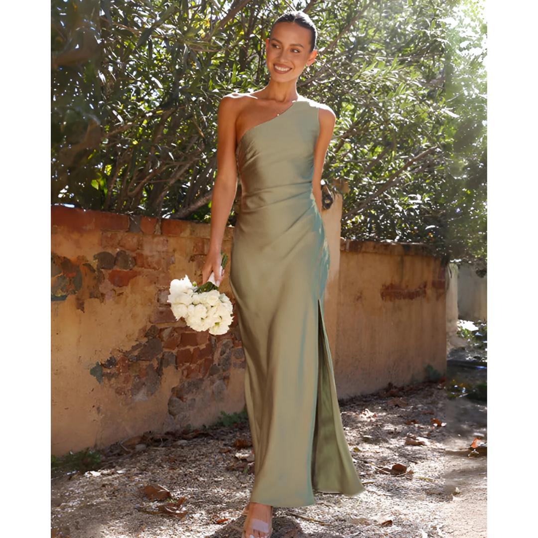 Seraphina | One-Shoulder Satin Maxi Dress with Side Slit