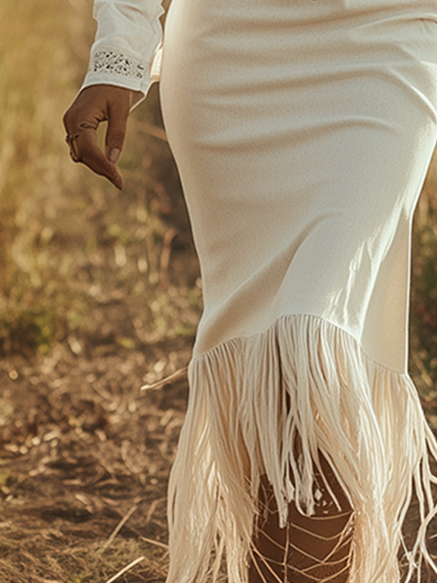 Dakota | Western Fringe Maxi Dress with Half Zip