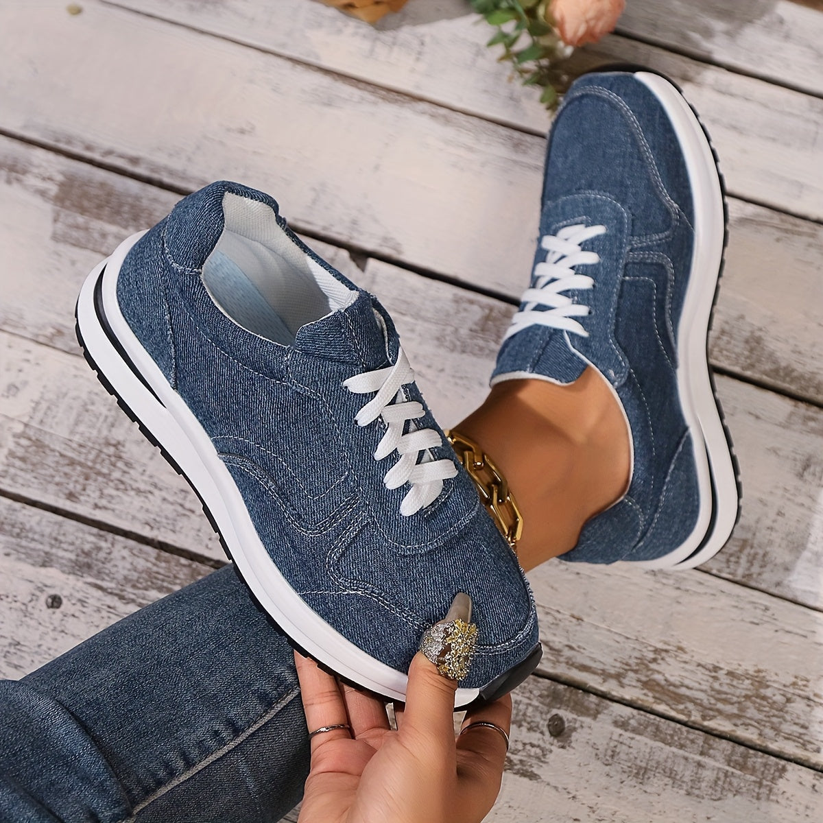 Harper | Denim Lace-Up Platform Sneakers