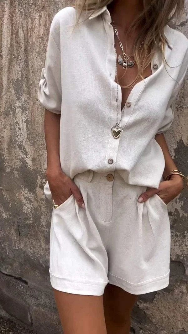 Dixie - Button Front Short Sleeve Blouse Set