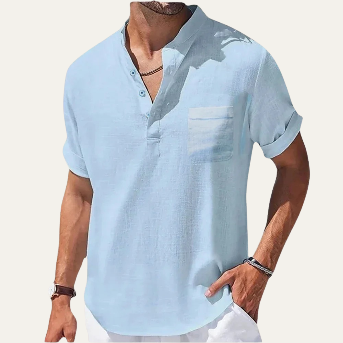Marco | Linen Henley Short Sleeve Button Up Shirt