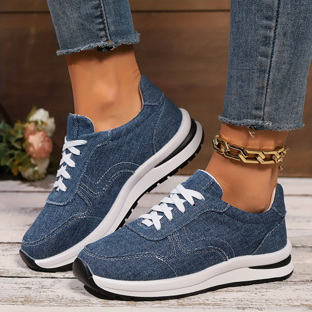Harper | Denim Lace-Up Platform Sneakers