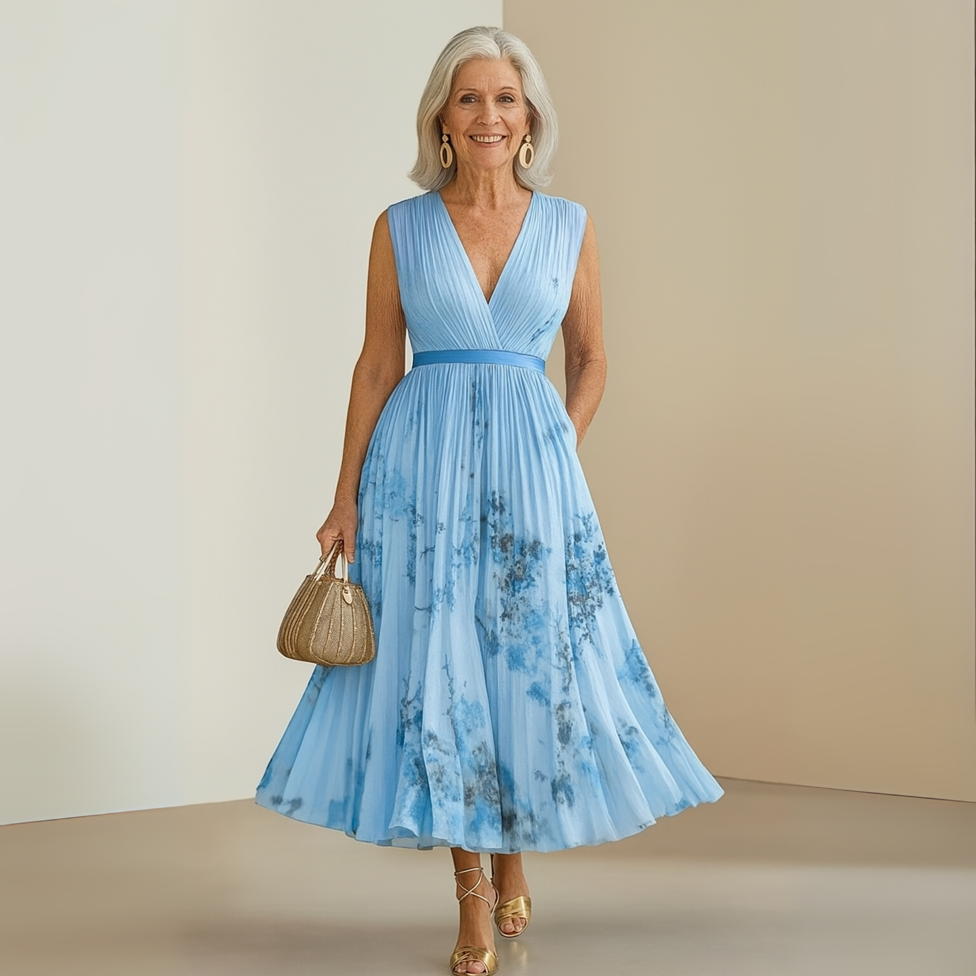 Eloria | Elegant Pleated Sleeveless Maxi Dress
