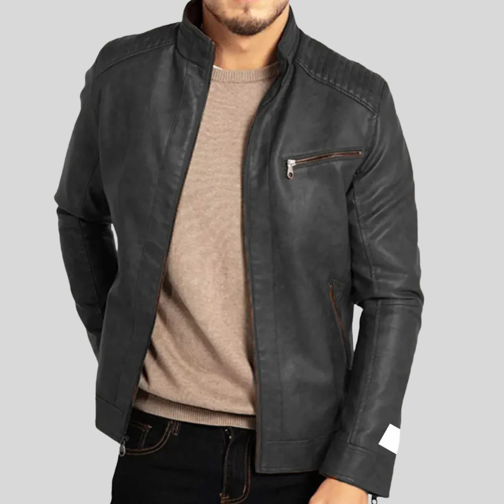 Lucas | Men's Vintage Leather Jacket with Stand Collar