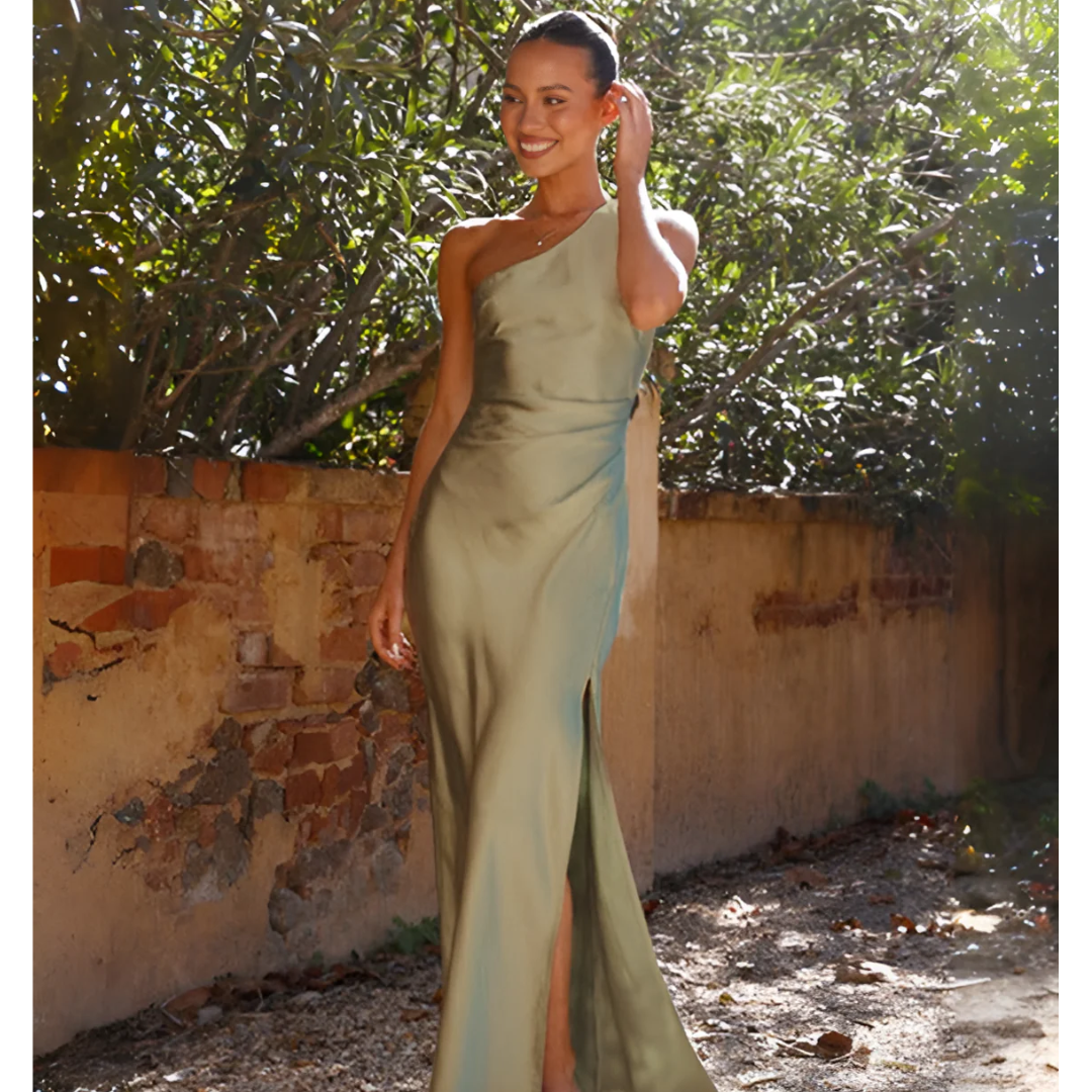 Seraphina | One-Shoulder Satin Maxi Dress with Side Slit