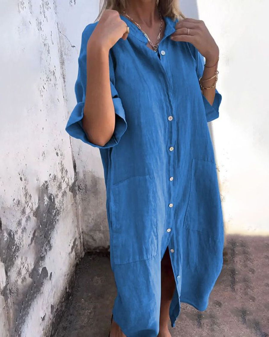 Sienna | Relaxed Linen Button Front Shirt Dress
