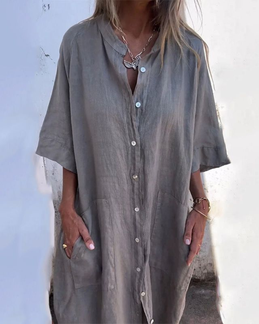 Sienna | Relaxed Linen Button Front Shirt Dress