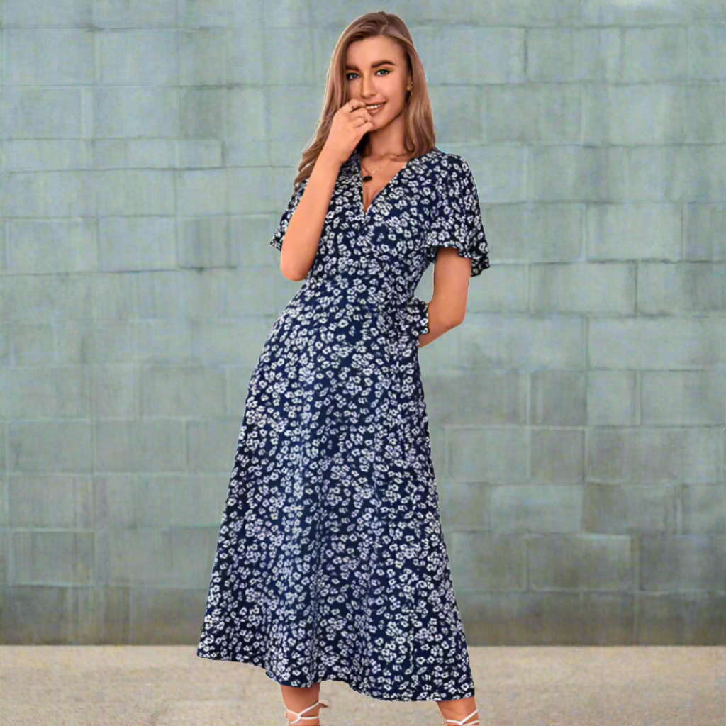 DALISAY™ - Plus Size V-Neck Flounce Sleeve Summer Dress