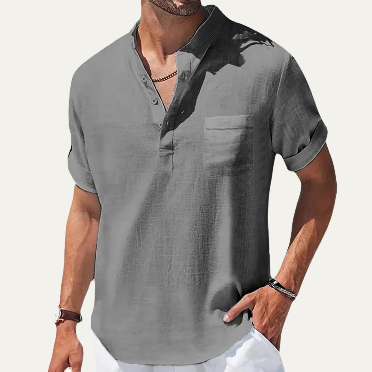 Marco | Linen Henley Short Sleeve Button Up Shirt