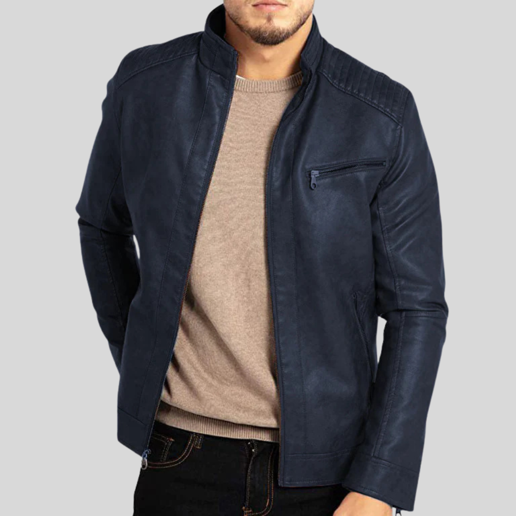 Lucas | Men's Vintage Leather Jacket with Stand Collar