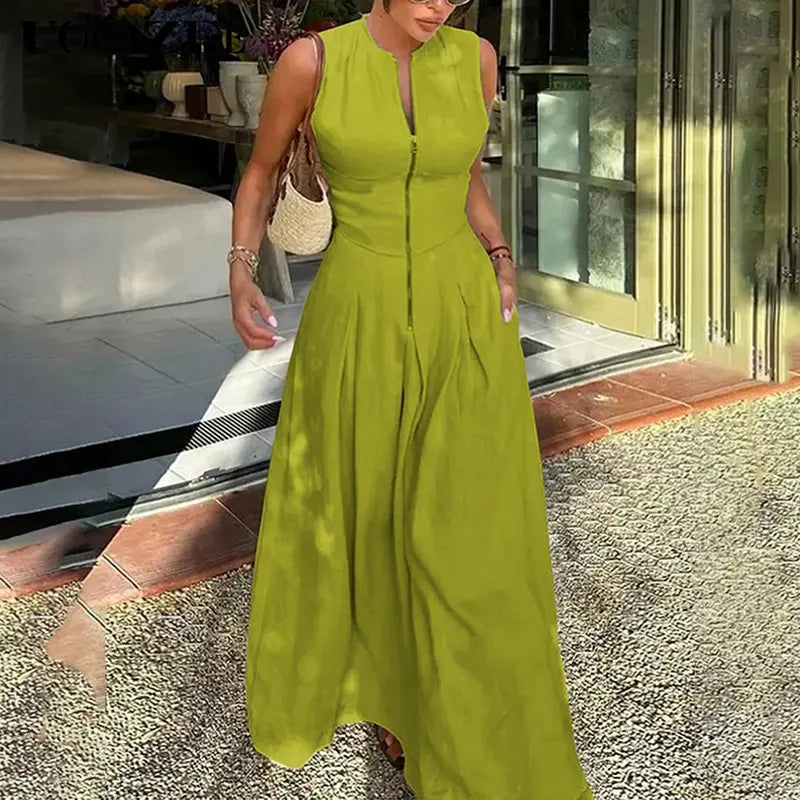 HONORATA™ – Relaxed Loose Fit Zippered Round-Neck Maxi Dress