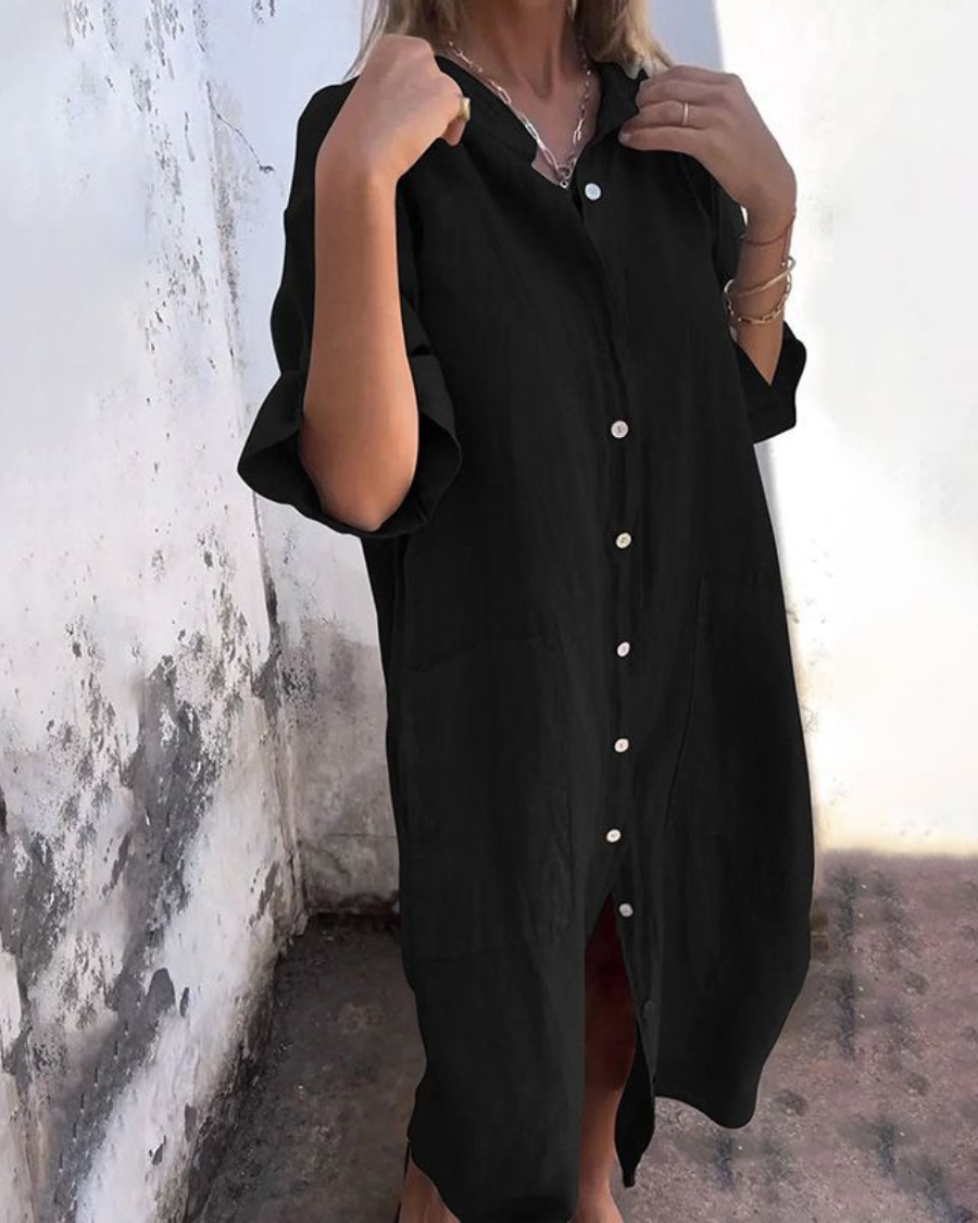 Sienna | Relaxed Linen Button Front Shirt Dress