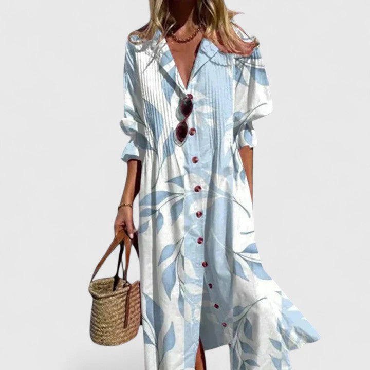Marina | Leaf Print Button Front Maxi Dress