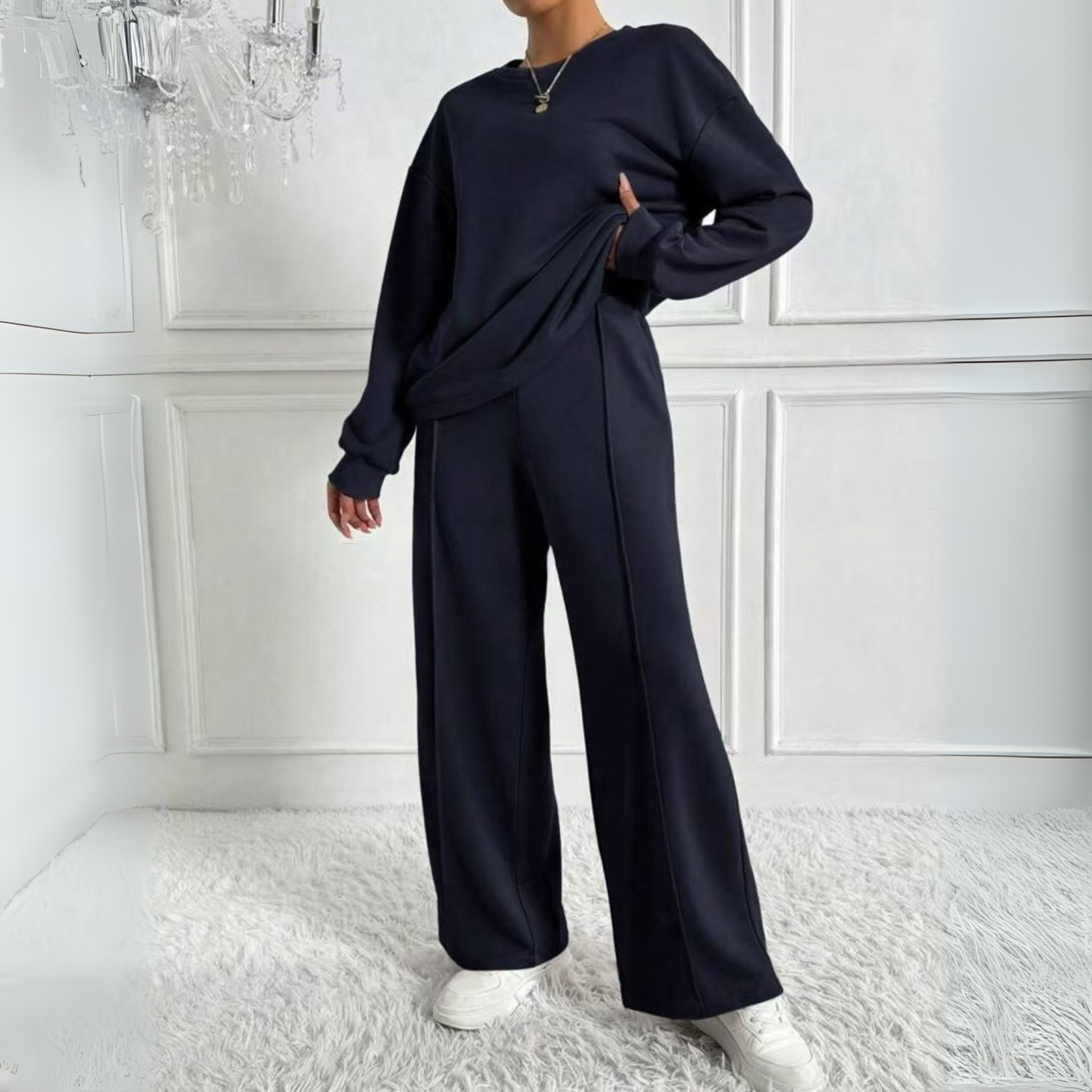 TINIDOR™ - Casual Long Sleeve Sweatshirt and High Waist Pants Set
