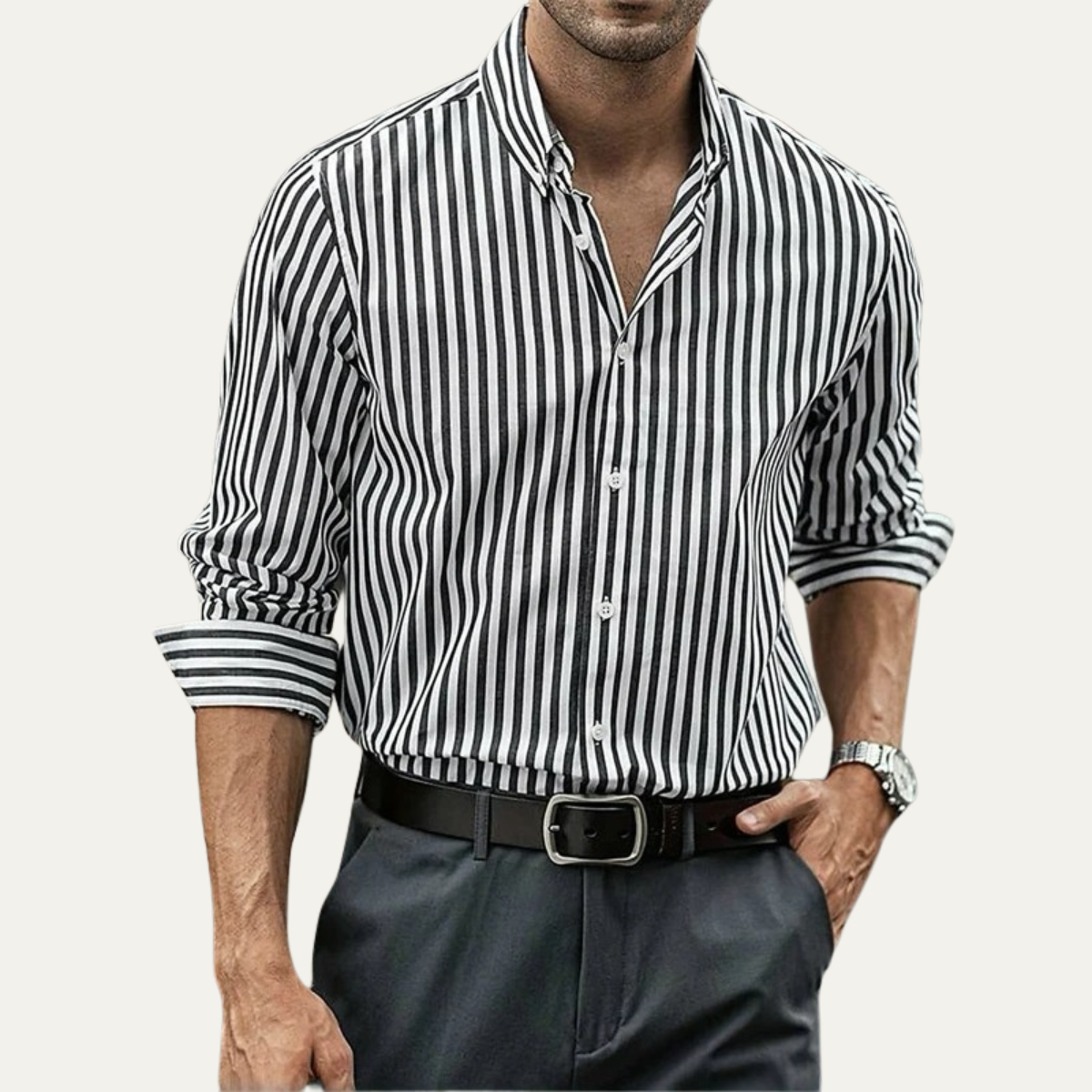 Asheville | Men's Long Sleeve Striped Linen Shirt