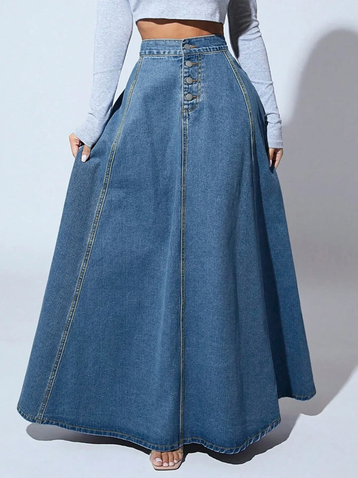Soleia | High Waisted Denim Maxi Skirt