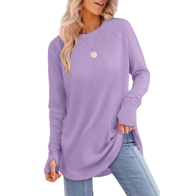 ZARITA™ - Cozy Long Sleeve Tunic Shirt with Thumb Hole