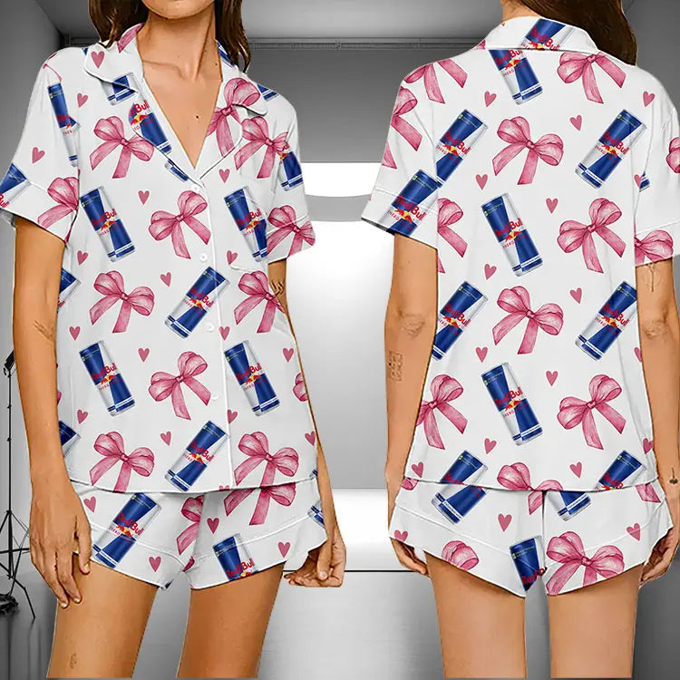 GEORGINA™ - Stylish Pink Bow Shortsleeve Comfortable Pajamas Set