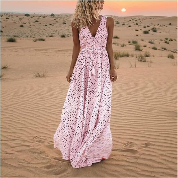 Sabria | Boho Sleeveless Maxi Dress with V-Neck