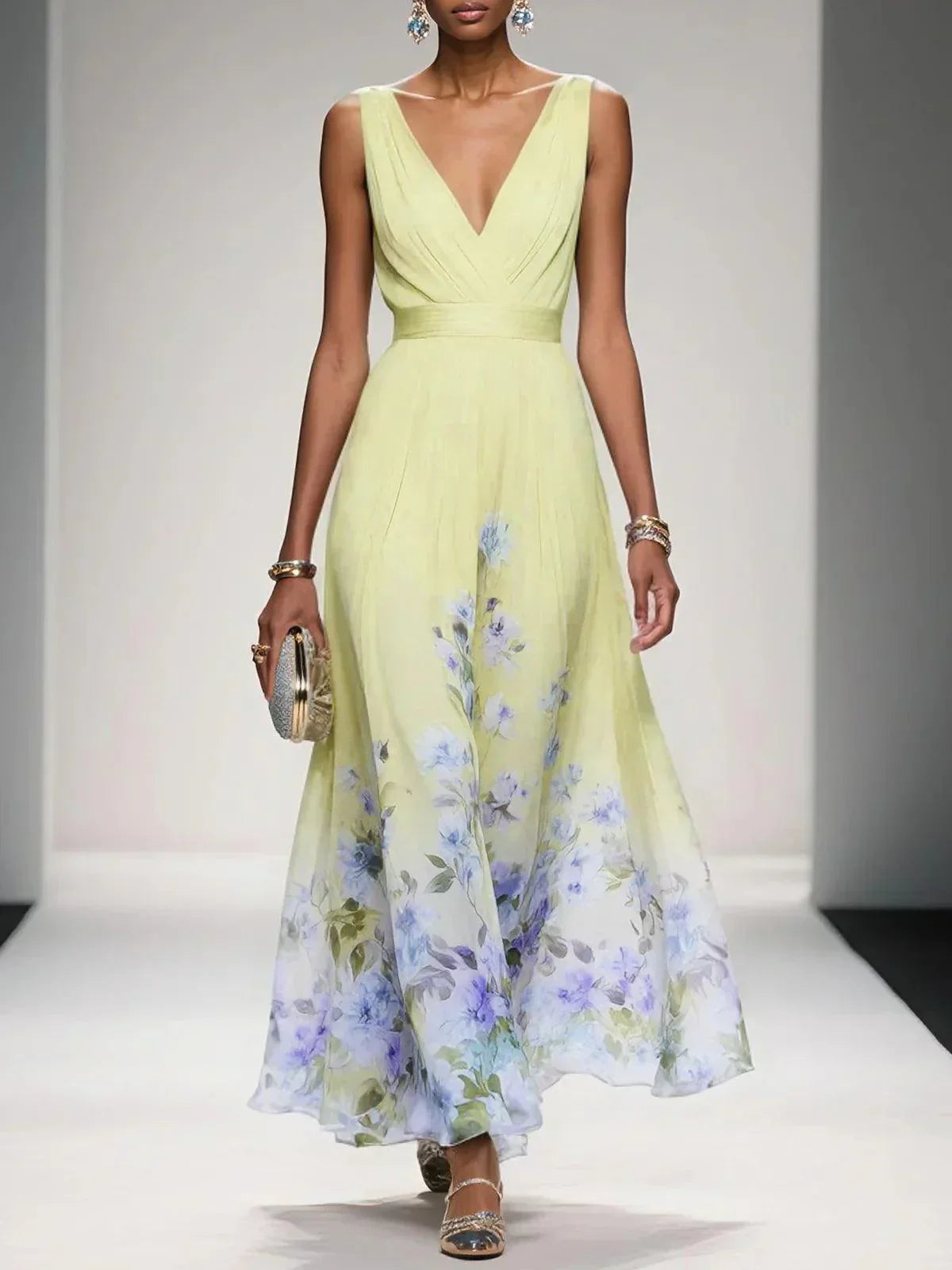 Serena | Elegant Floral V Neck Maxi Dress for Wedding Guests
