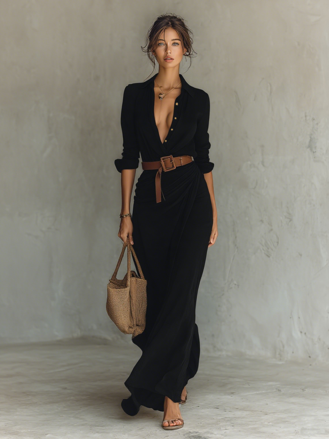 Alessia | Belted Long Sleeve Maxi Shirt Dress