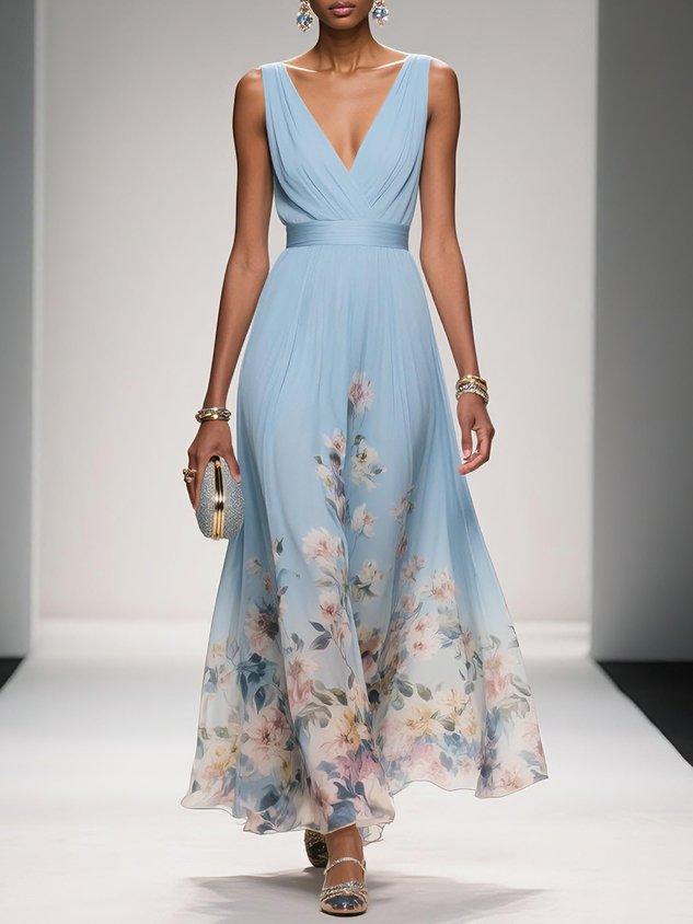 Liora | Sleeveless Floral Chiffon Maxi Dress