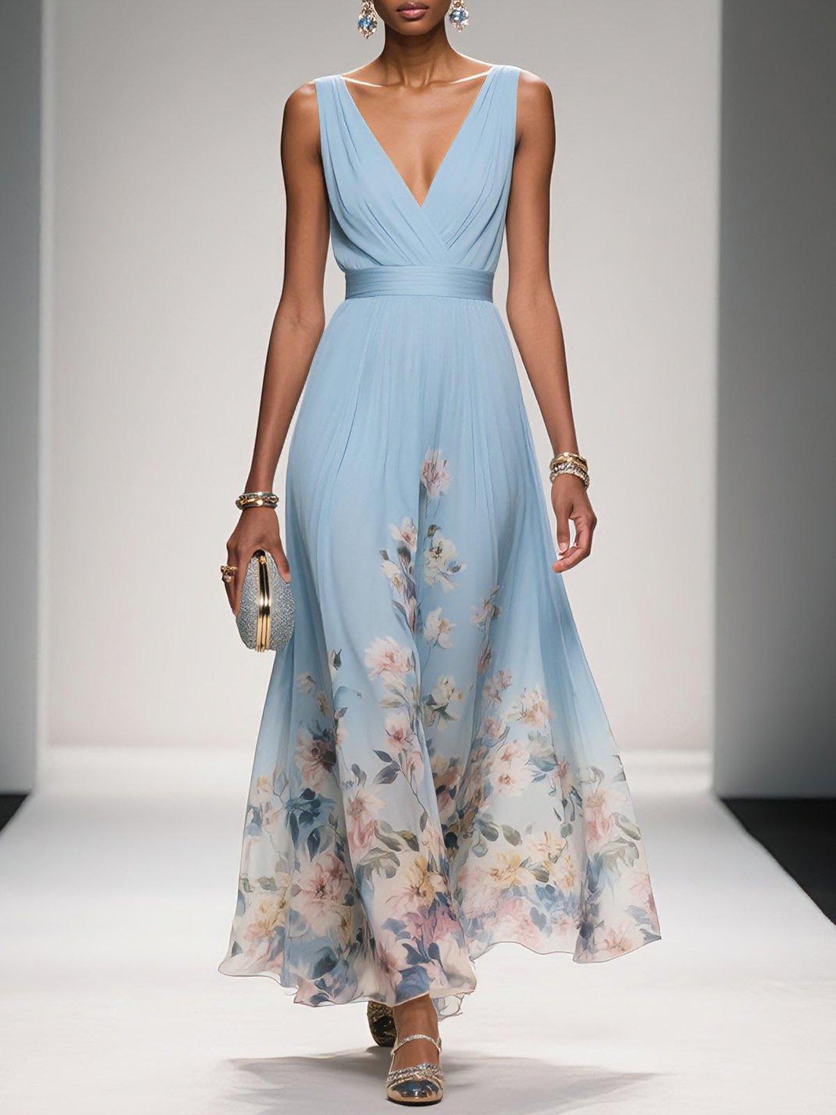 Liora | Sleeveless Floral Chiffon Maxi Dress
