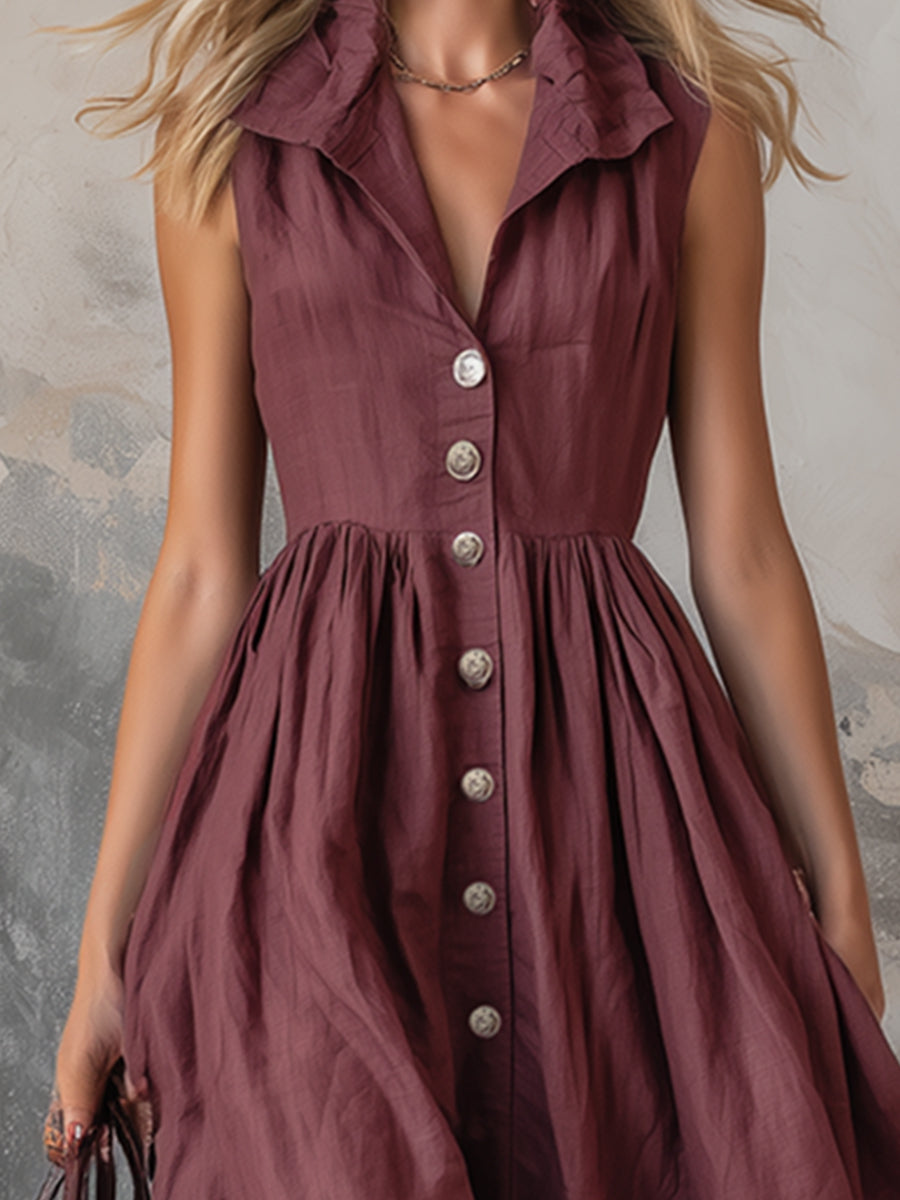 Valentina | Sleeveless Linen Maxi Dress with Button Front