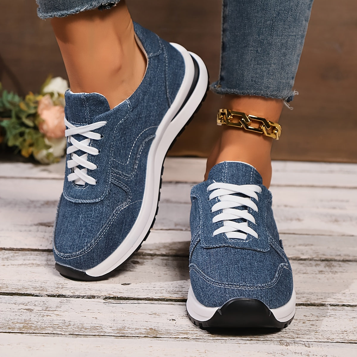 Harper | Denim Lace-Up Platform Sneakers