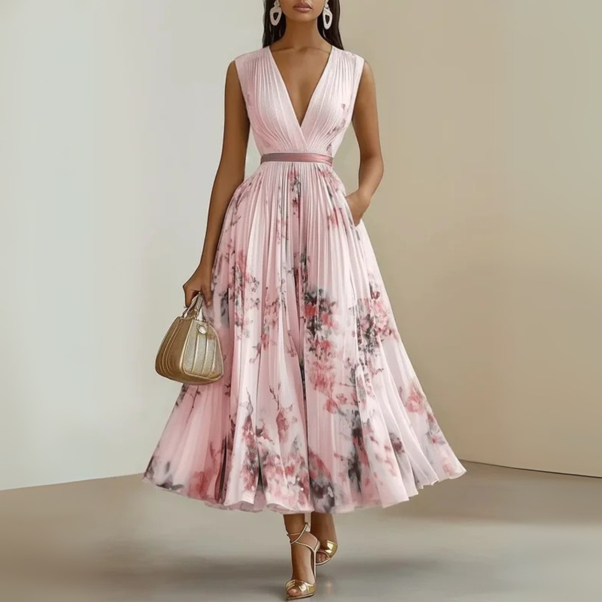 Eloria | Elegant Pleated Sleeveless Maxi Dress