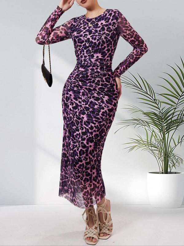 ALIANNA™ - Elegant Leopard Print Ruched Bodycon Dress for Parties 